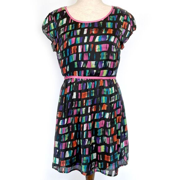 Jodi Kristopher Black Pink Cap Sleeve Fit & Flare Dress Size Jr 11 - Picture 1 of 6
